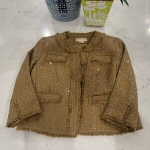 MICHAEL Michael Kors Gold Sequin Tweed Texture Blazer Jacket Women's Size 8P